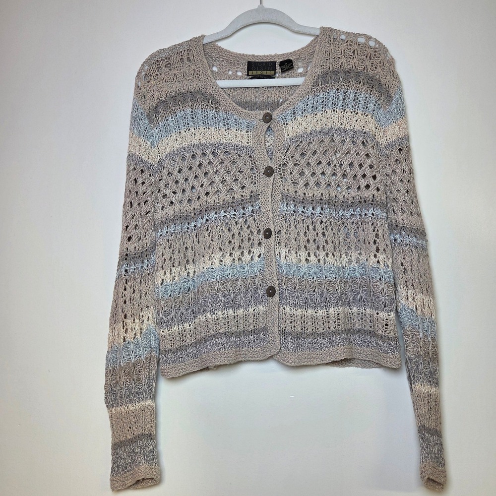 Sigrid Olsen Sport Hand Knitted Pointelle V-Neck Cardigan Sweater Women's Medium
